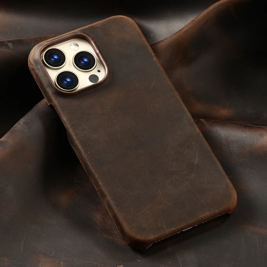 Retro Cowhide Phone Case for iPhone 17 16 15 13 14 Pro Max Air 16Pro 17Pro Luxury Crazy Horse Genuine PULL-UP Leather Back Cover