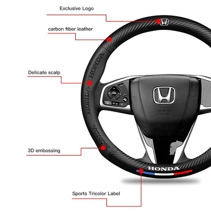 38cm Car Carbon Fiber Steering Wheel Cover For Honda Civic FIT CRV Accord Jazz HRV Car Interior Non-slip Steering Wheel Cover