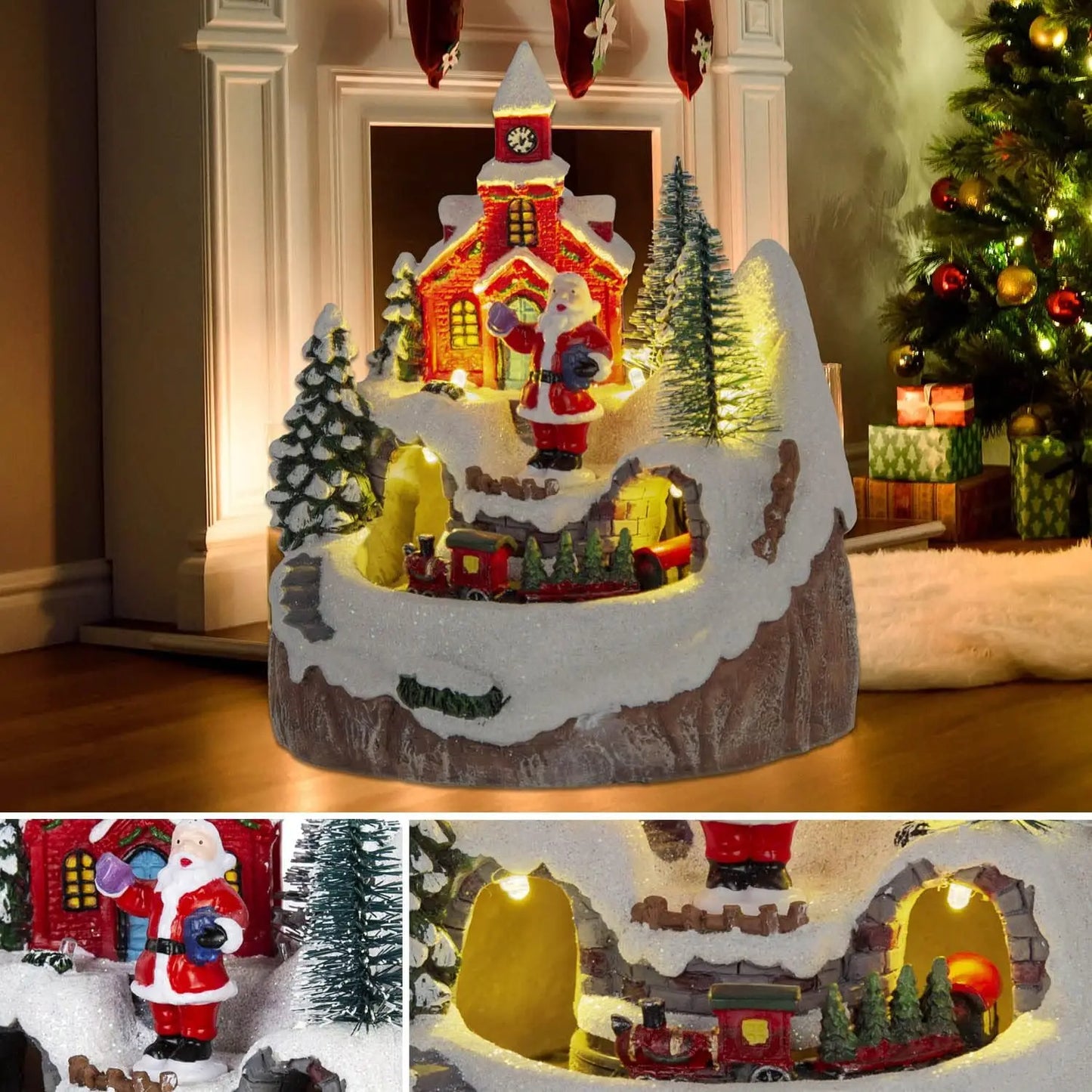 Christmas Village Decoration with Moving Train & Santa Claus – LED Light-Up Musical Holiday Display