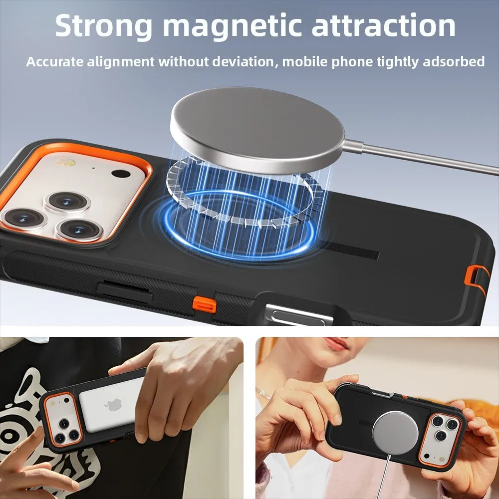 Rugged Armor OTT Defender Box Magnetic Phone Case For IPhone17 Pro Max Air 16 15 14 13 12 For Magsafe Shockproof Protect Cover