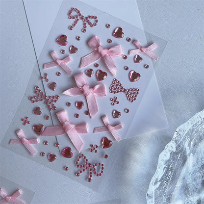 DIY Decor Kpop Photocard Sticker 3D Stereo Bow Heart Style Scrapbook Journal Stuicker Cute Pink Red Color Phone Shell Sticker