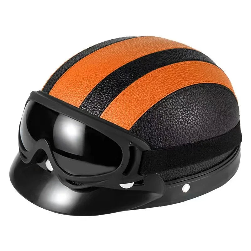 Vintage for Harley Leather Helmet for Men Women Winter Warm Universal Lightweight Half Helmet Electric Bicycles Great Gift Set