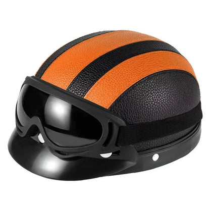 Vintage for Harley Leather Helmet for Men Women Winter Warm Universal Lightweight Half Helmet Electric Bicycles Great Gift Set