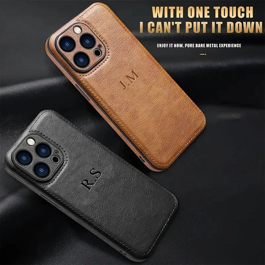 Personalized Customizable Initials Name Case For iPhone 17 16 15 14 13 12 11 Pro Max Plus Luxury Classic Bussiness Leather Cover