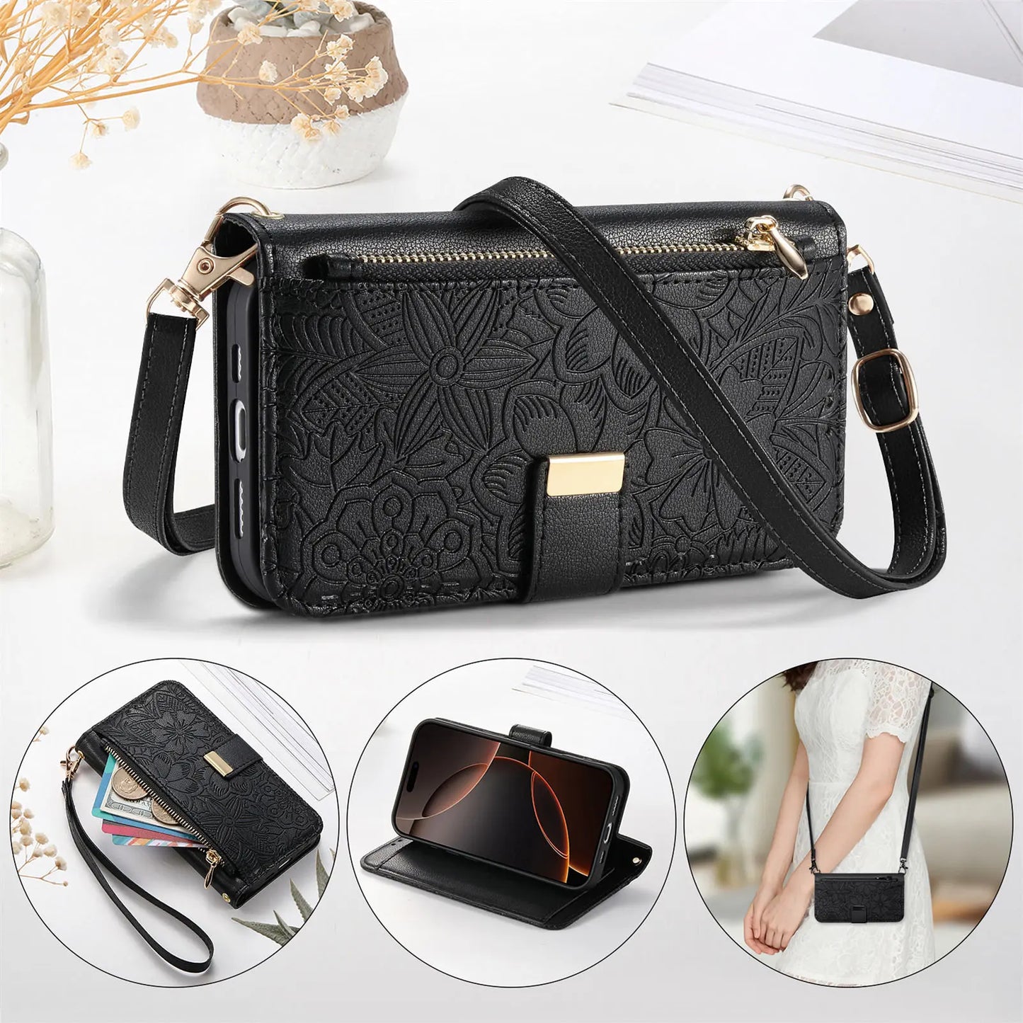 PU Leather Zipper Crossbody Flip Wallet Card Slot Phone Case For Samsung Galaxy S26 Plus S26 Pro S26 Ultra A57 Wrist Strap Cover