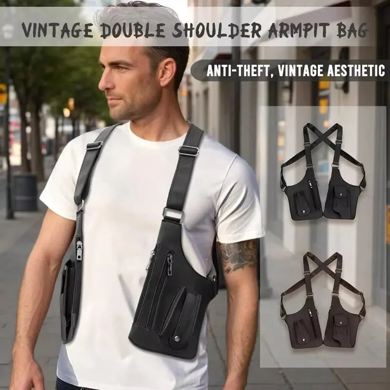 Men'S Retro Strap Underarm Bag Multifunctional Outdoor Backpack Cycling Hiking Phone Bag Holiday Gift for Boyfriend Father