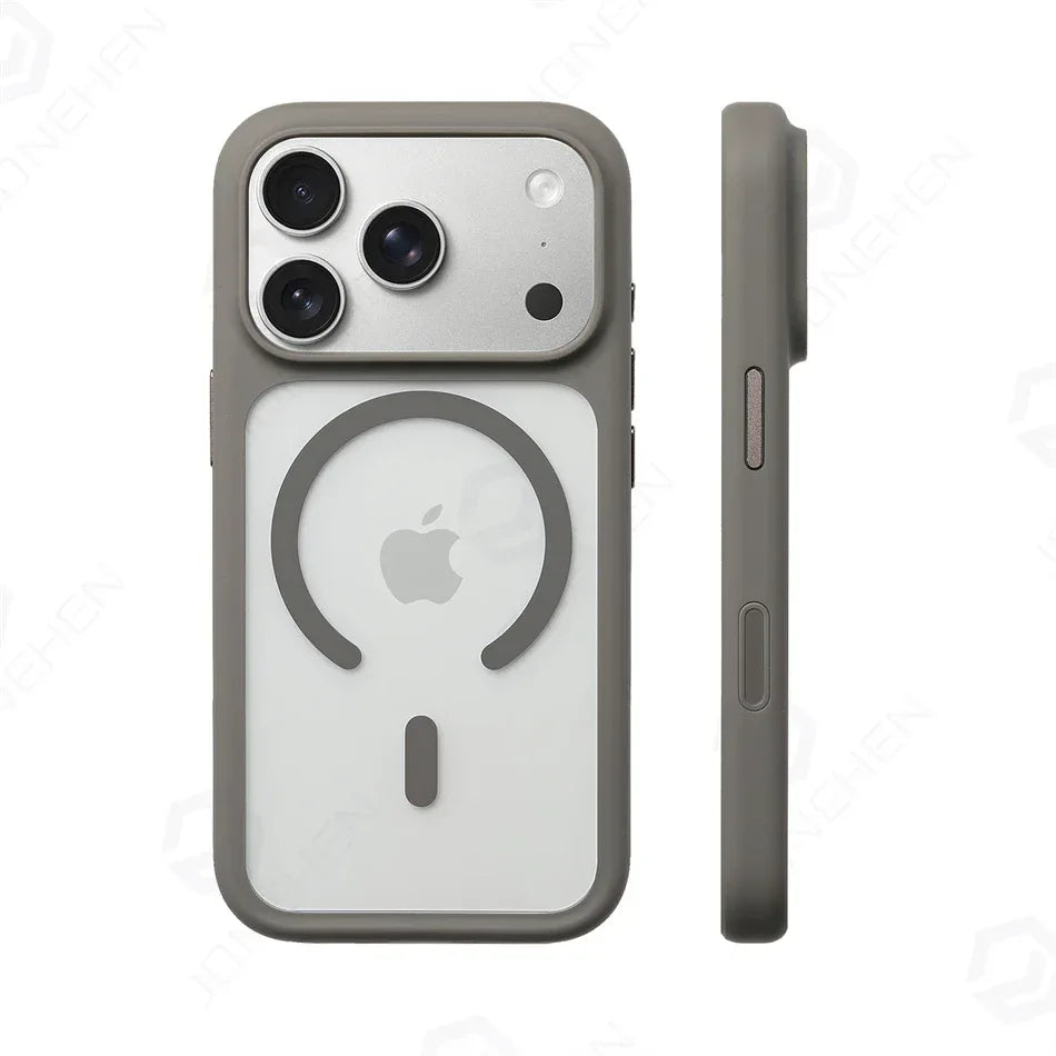 For Magsafe Transparent Camera Control Button Case For iPhone Air 16 17 Pro Max 17pro Orange Magnetic Armor Shockproof Cover