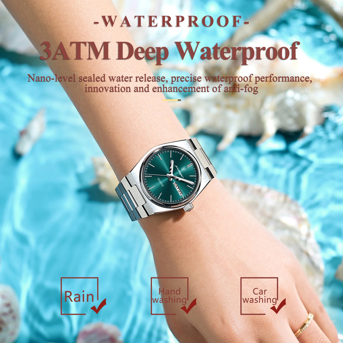 POEDAGAR Elegant Watches For Women Waterproof Luminous Date Week Ladies Watch Quartz Stainless Steel Woman's Fashion Wristwatch