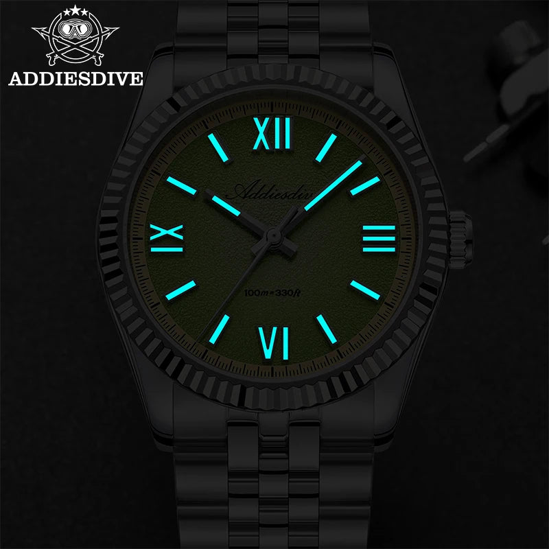ADDIESDIVE Stainless Steel Quartz Watches For Men AD2535 reloj hombre Colorful Dial Watch Super Luminous Simple Wristwatches