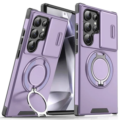 Case For Samsung Galaxy S26 S25 S24 S23 S22 S21 Ultra S24FE S25EDGE Slide Camera Protect Magnetic holder Armor Shockproof Cover
