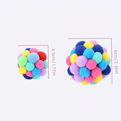1/3PCS Cat Toys Cat Plush Ball Toy Pet Elastic Bell Ball Self Hi Ball Playing Cat Colorful Woolen Ball - Urbizia
