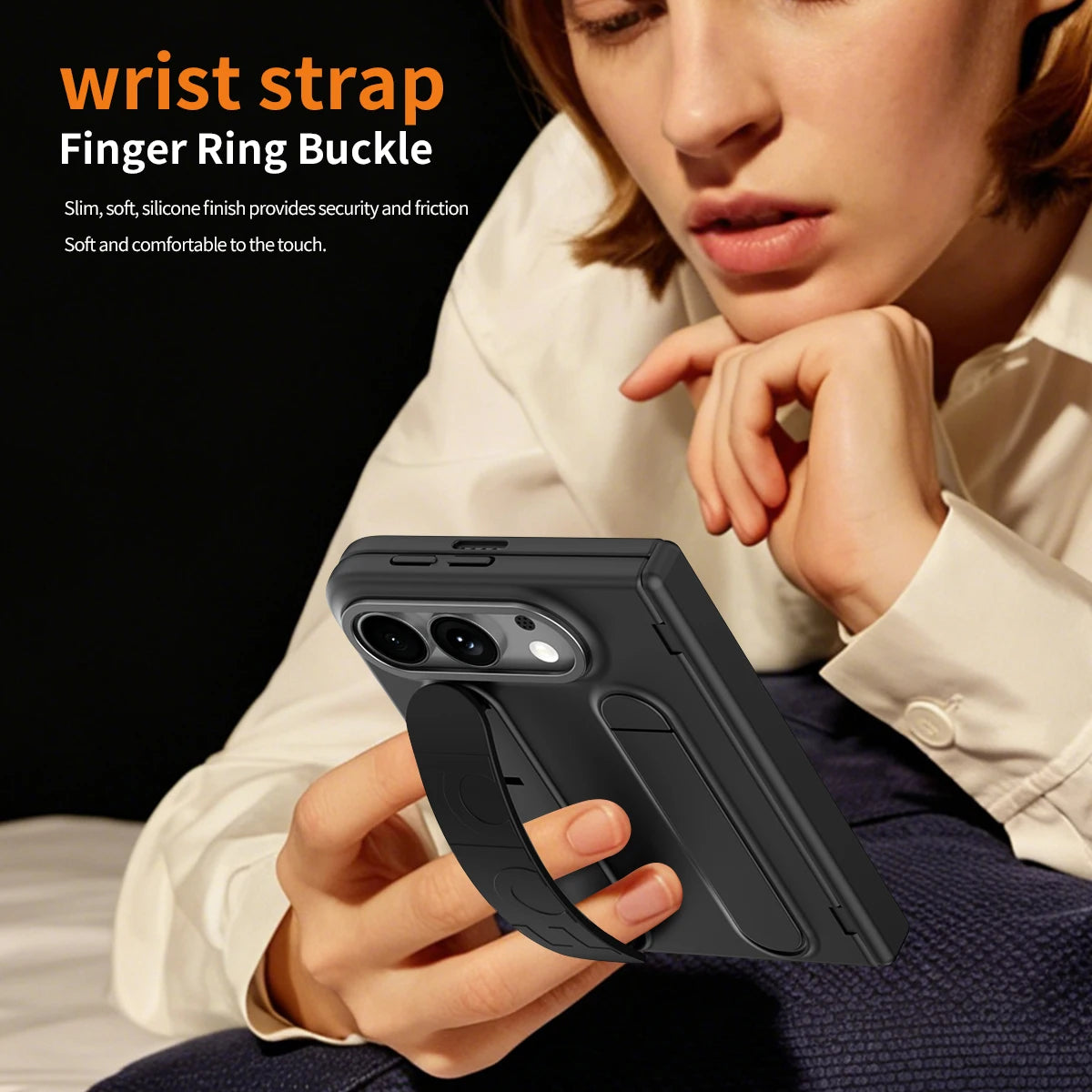 Portable Silicone Palm Strap Wristband Hinge Phone Case For iPhone Ultra 18 Fold Hard PC Slim Cover With HD Screen Protector
