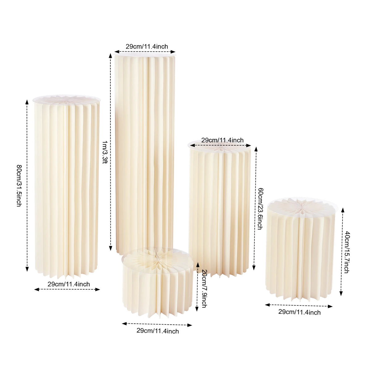 5PCS Wedding Party Flower Stand Cylinder Foldable Cardboard Centerpiece Dessert Table Columns Display Stand 20cm-100cm