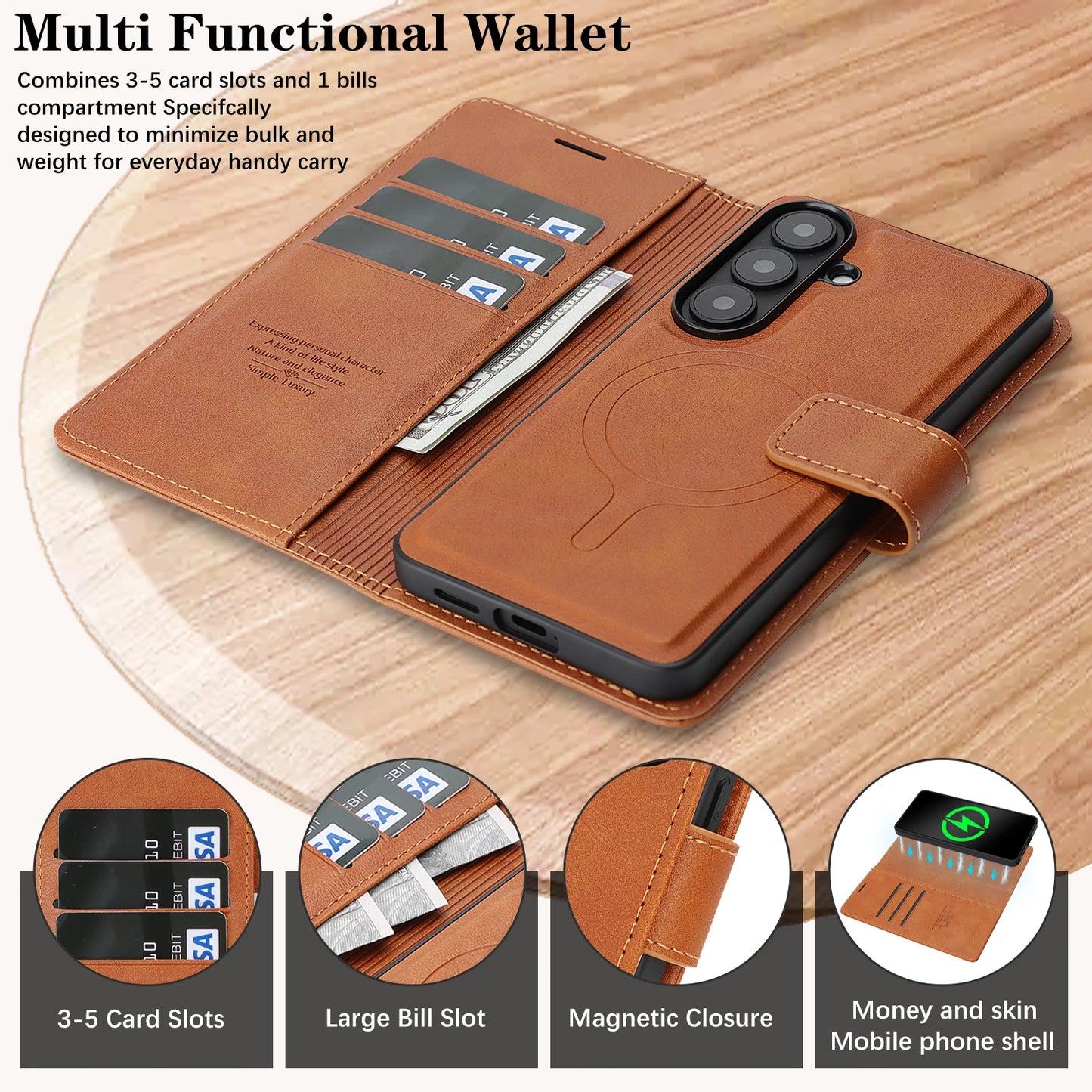 2 In 1 Flip Leather Case for Samsung Galaxy S26 Ultra S25 Plus S24 S23 + S26U S25U S24U Wireless Charging Card Slot Phone Cover