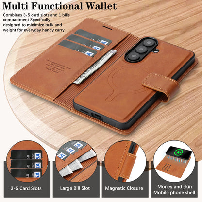 2 In 1 Flip Leather Case for Samsung Galaxy S26 Ultra S25 Plus S24 S23 + S26U S25U S24U Wireless Charging Card Slot Phone Cover