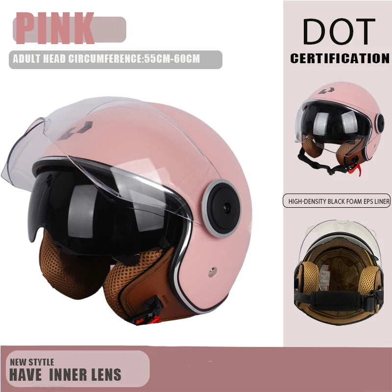 DOT Certified Vintage Open Helmet Motorcycle Open Face Helmet Retro 3/4 Helmet Cruise Casco Casque Moto Men Women