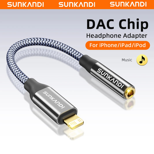 SUNKANDI Lightning to 3.5 mm Headphone Jack Adapter for iPhone,  DAC Chip Adapter Audio Cable for iPhone 14 13 12 11 X XS 8 7