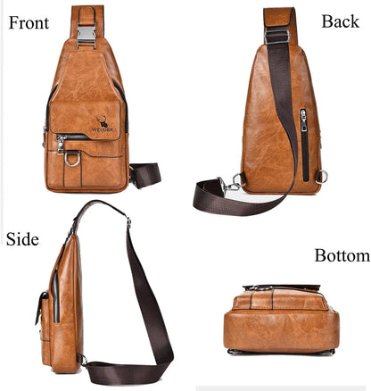 Sling Bag for Men Crossbody Chest Bag, PU Leather Over the Shoulder Purse Cross Body Sling Backpack for Travel