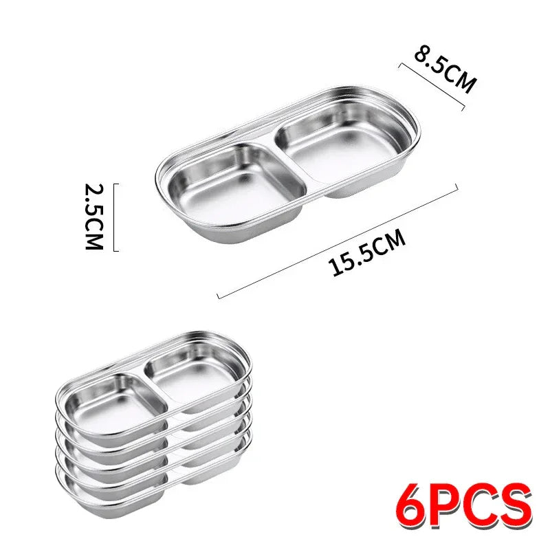Outdoor Camping Stainless Steel Sauce Plate, Divided Sauce Dip Bowl,1/2/3 Ketchup Sauce Bowl, Picnic Barbecue Sauce Tray