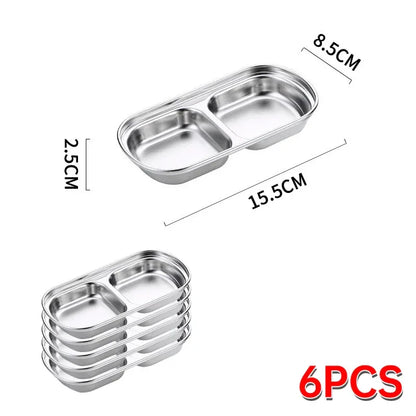 Outdoor Camping Stainless Steel Sauce Plate, Divided Sauce Dip Bowl,1/2/3 Ketchup Sauce Bowl, Picnic Barbecue Sauce Tray