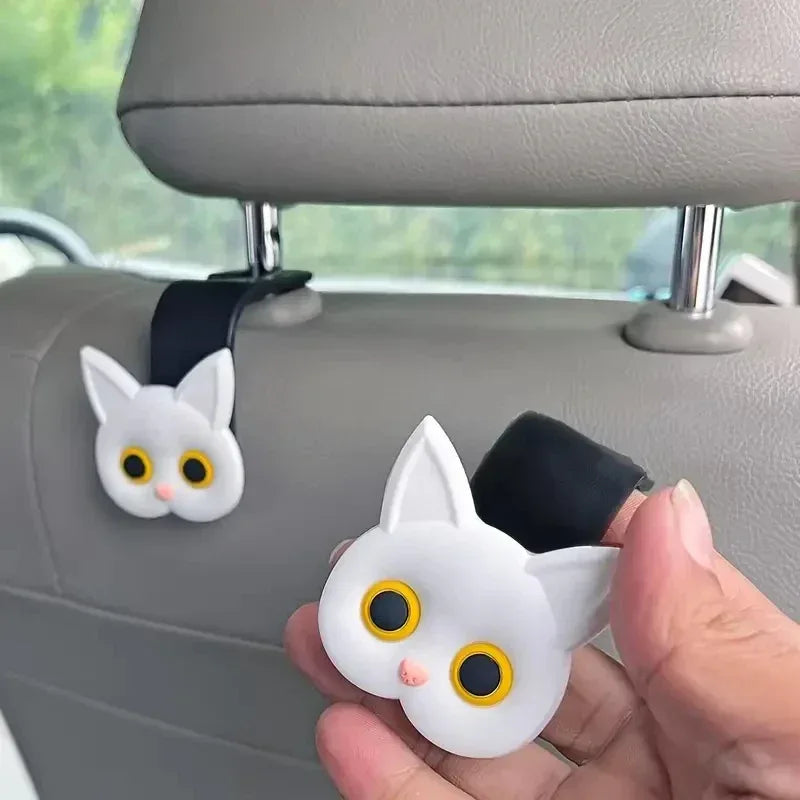 2pcs Adorable 3D Cartoon Cat Car Seat Headrest Hooks - Universal Vehicle Storage Organizer for Handbags, Purses, Coats - Cute Ca - Urbizia