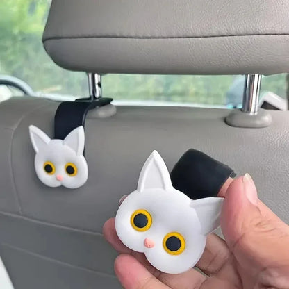 2pcs Adorable 3D Cartoon Cat Car Seat Headrest Hooks - Universal Vehicle Storage Organizer for Handbags, Purses, Coats - Cute Ca - Urbizia