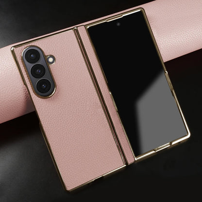 Lychee Genuine Leather Case For Samsung Galaxy Z Fold 7 6 5 4 3 phone Cover Fold7 Fold5 Fold6 fold4 fold3 Cases Funda Para Coque