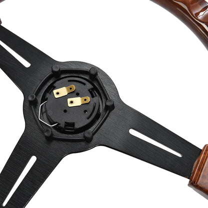 Universal 14 Inch Wood Grain Racing Steering Wheel 350mm Retro Deep Corn Drifting Sport Steering Wheels