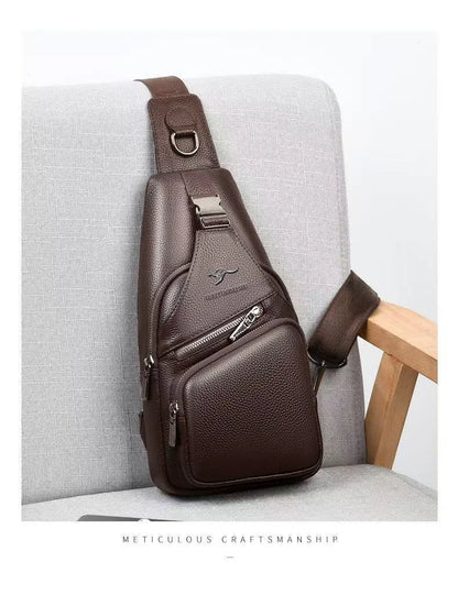 Minimalist Men's Sling Chest Bag, Pu Leather Small Crossbody Bag Ultra-Light Daypack Black/Brown Travel Chest Pack for Men