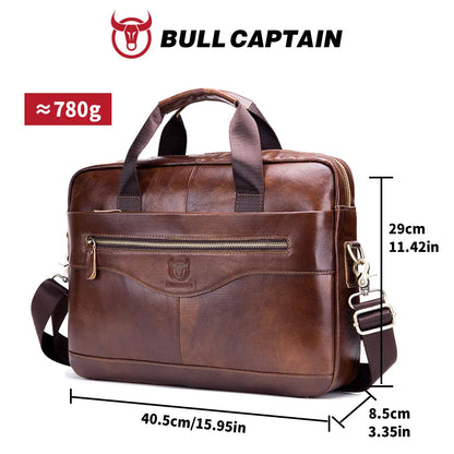 BULLCAPTAIN Briefcase Shoulder Messenger Bags Men's Genuine Leather 14-inch Laptop Bag's Men's Briefcase Office Business Handbag