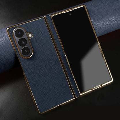 Lychee Genuine Leather Case For Samsung Galaxy Z Fold 7 6 5 4 3 phone Cover Fold7 Fold5 Fold6 fold4 fold3 Cases Funda Para Coque