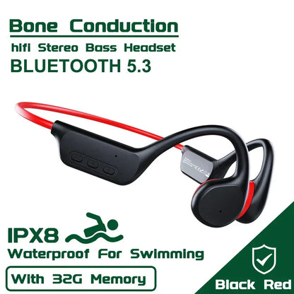 IPX8 Waterproof Swimming Diving Bone Conduction Headphone Bluetooth 5.3 Bass Wireless Headset MP3 (32G) Player fitness Earphone - Urbizia