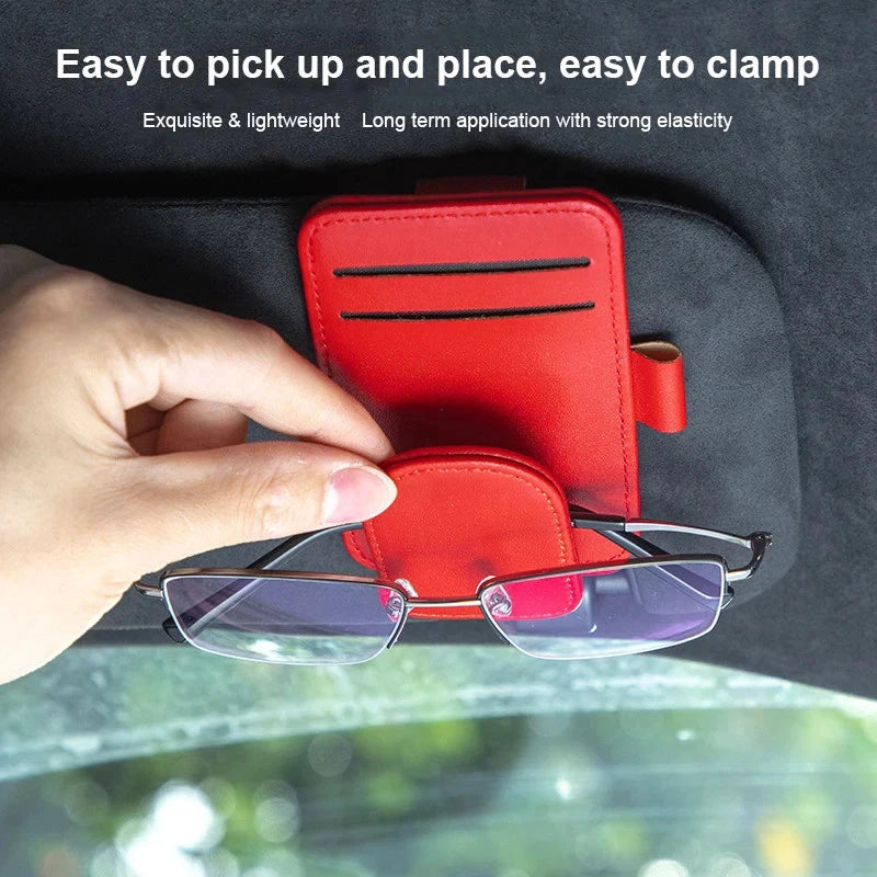 Car Sunglasses Holder Sun Visor Glasses Clip Multifunction Leather Eyeglasses Hanger Portable Ticket Card Clip Car Accessories