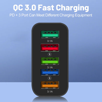 48W USB Charger Fast Charging QC3.0 Wall Charger Adapter For iPhone 14 13 Samsung Xiaomi Mobile Phone Charger 5 Ports EU US Plug