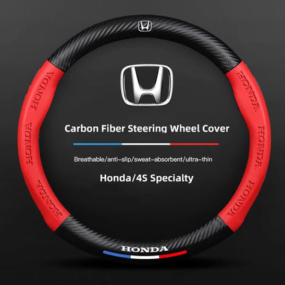 38cm Car Carbon Fiber Steering Wheel Cover For Honda Civic FIT CRV Accord Jazz HRV Car Interior Non-slip Steering Wheel Cover