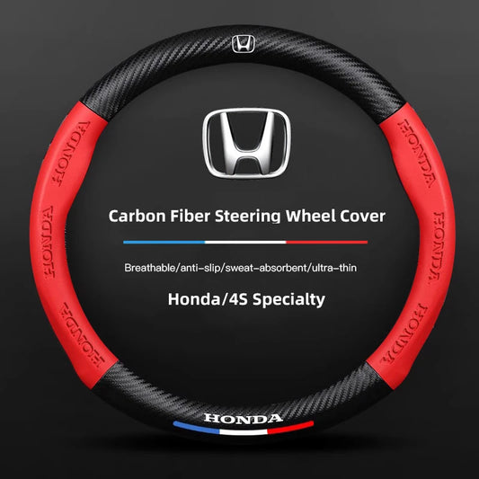 38cm Car Carbon Fiber Steering Wheel Cover For Honda Civic FIT CRV Accord Jazz HRV Car Interior Non-slip Steering Wheel Cover