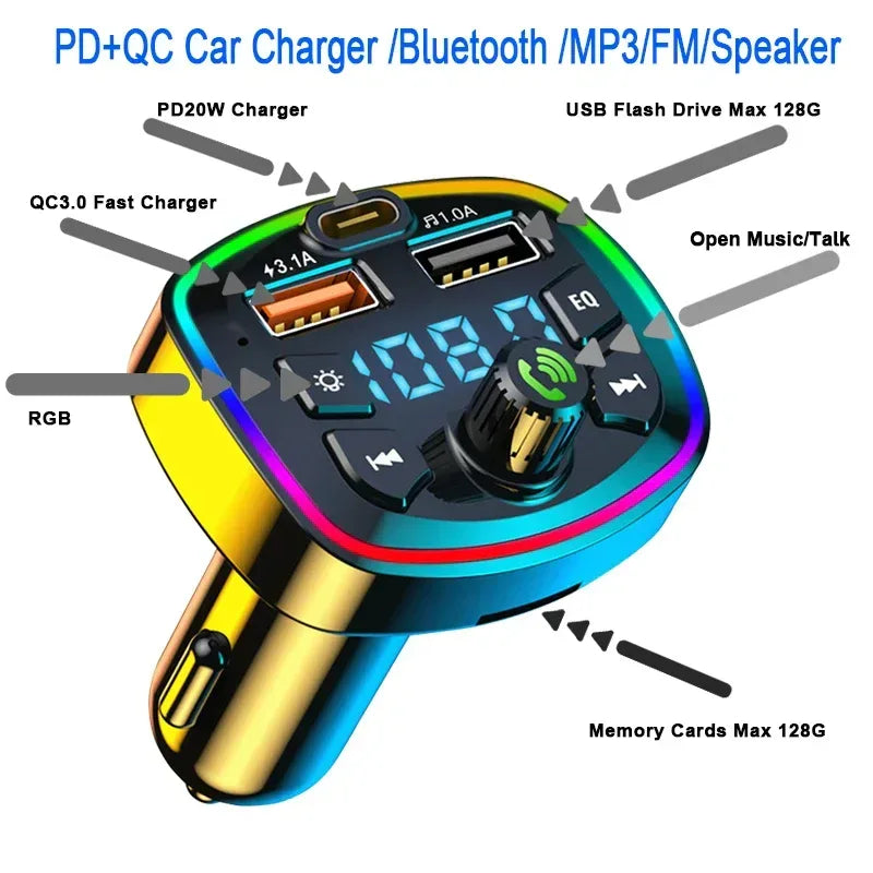 Car Bluetooth 5.0 FM Transmitter with Dual USB Charger - Urbizia