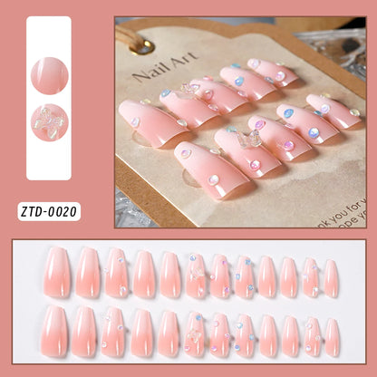 24Pcs Black Glossy Halloween Almond Fake Nails – Gradient French Press-on Nails with Rose, Heart & Skull Designs