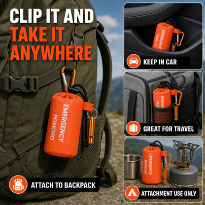 Emergency Rain Poncho Kit Waterproof Hooded Raincoat Portable Rain Cover With Pouch Whistle Carabiner For Camping Hiking