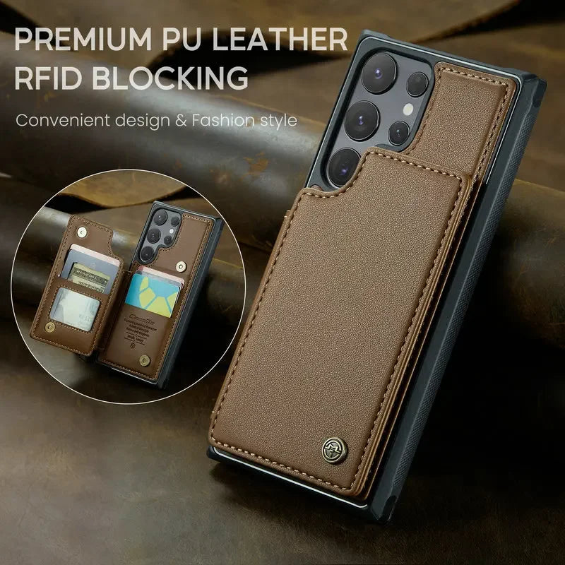 Luxury Flip Card Slot Wallet Leather Stand Case For Samsung Galaxy S25 S24 Ultra S23 FE S22 Plus S21 S20 A55  Protection Cover