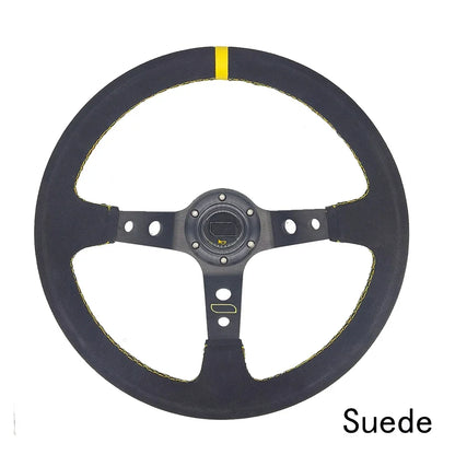 Universal Car Accessories 14 inch 350mm Suede/PVC Car Racing Steering wheels Deep Corn Drifting Sport Steering Wheel With Logo
