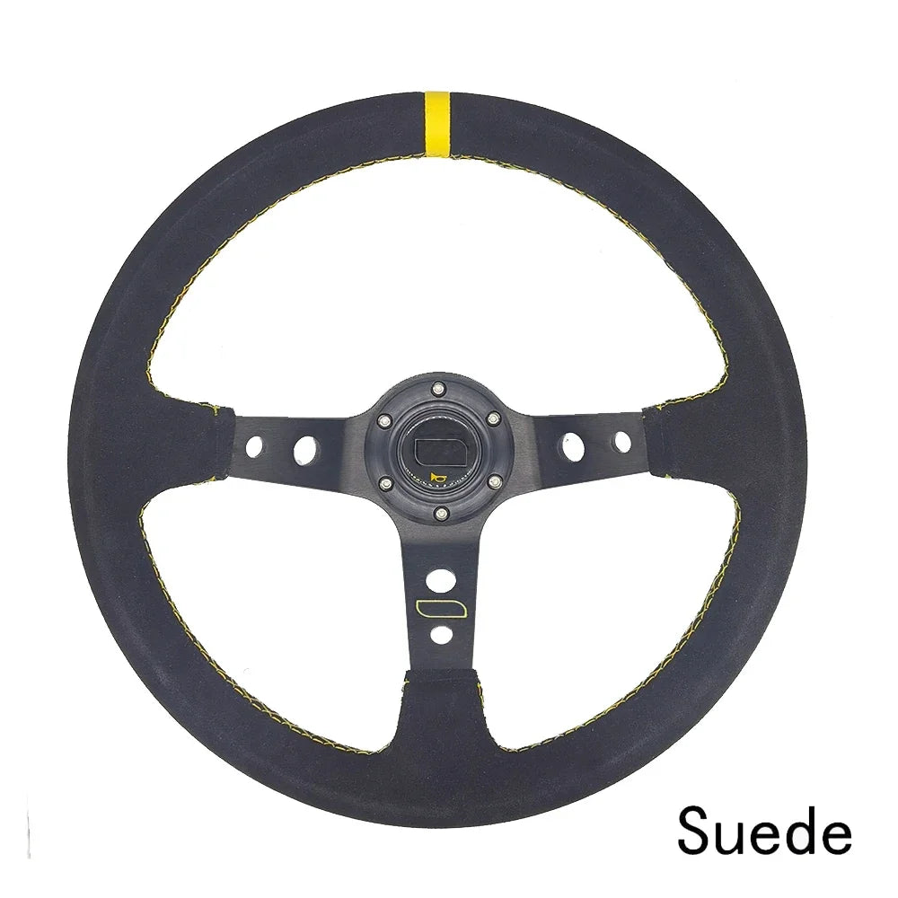 Universal Car Accessories 14 inch 350mm Suede/PVC Car Racing Steering wheels Deep Corn Drifting Sport Steering Wheel With Logo