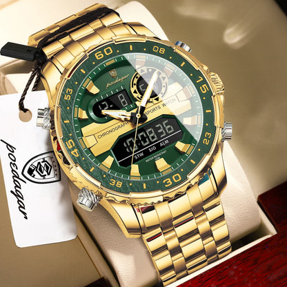 POEDAGAR Top Military Quartz Man Clock Week Date LED Luminous Digital Men Watch Dual Time Electronic Fashion Men's Watches Reloj