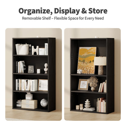 JHK 3-4 Tier Wooden Shelf Bookcase Tall Floor Standing Open Bookshelf for Living Room and Home Office Personalized Storage