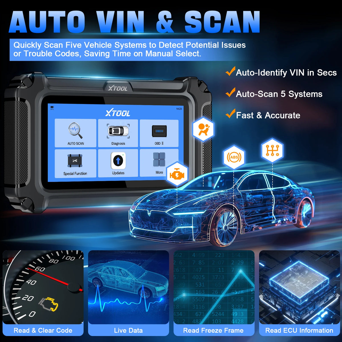 XTOOL D5 OBD2 Car Diagnostic Tool Auto VIN Automotive Scanner OIL Reset Injector Code Built-in FCA/CANFD Lifetime Free Update