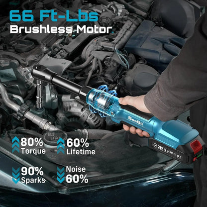 SEESII 3/8" 21V Cordless Electric Wrench 80Nm 6.3'' Extended Electric Ratchet Wrench Rechargeable Angle Wrench Car Repair Tools for Makita 18v Battery Pin