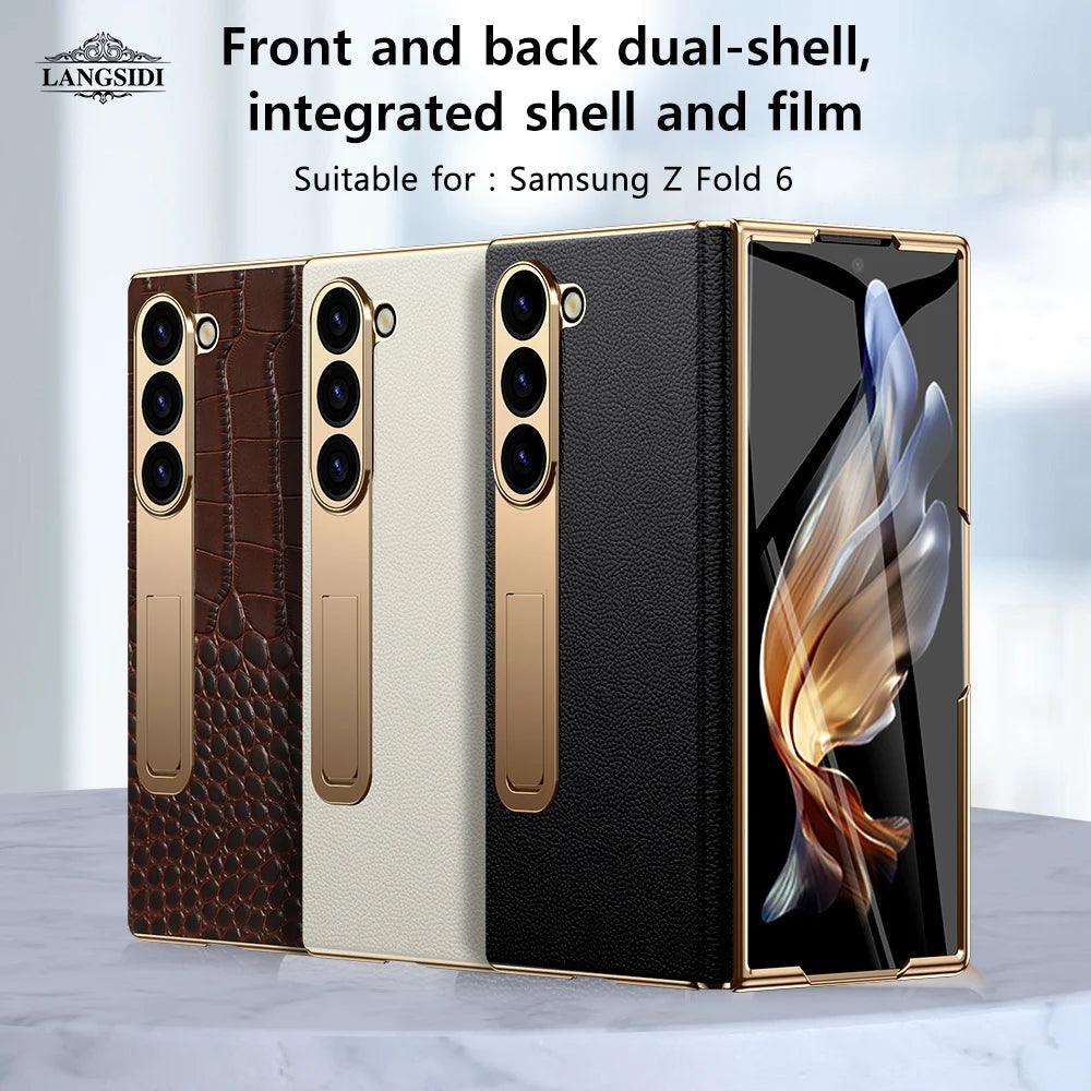Samsung Galaxy Z Fold 3–7 Genuine Leather Magnetic Case with Kickstand
