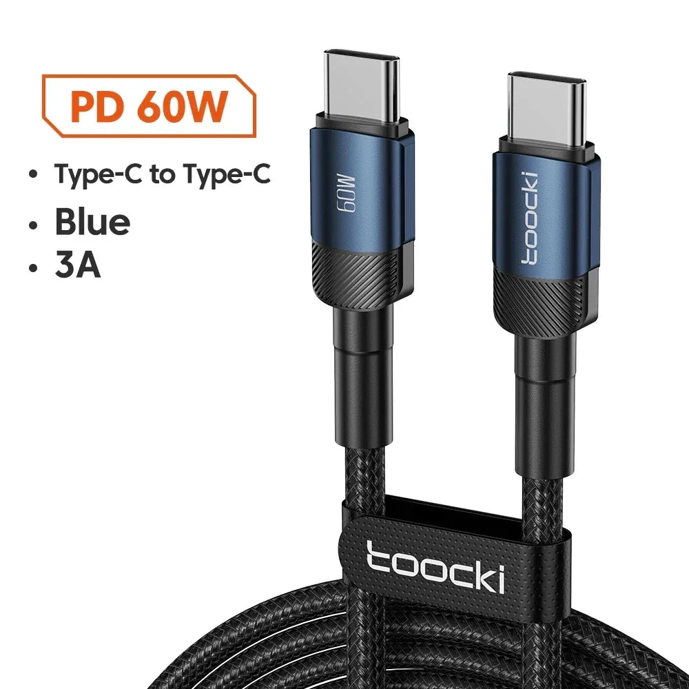 Toocki 100W Type C to USB C Cable PD 3.0 Quick Charge 4.0 Fast Charging Type C to Type C for iPhone 15 Macbook Samsung Xiaomi - Urbizia