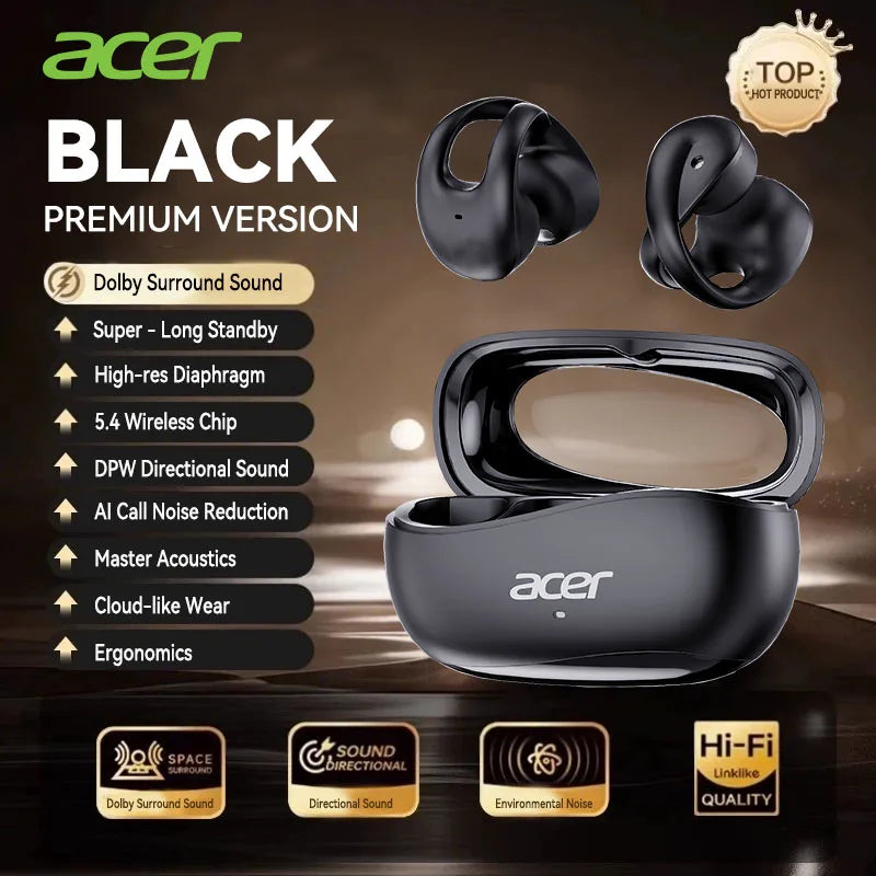 Acer Ohr555 Wireless Bluetooth Earphones with Ear Clip Design, Hifi High-Definition Noise Reduction, Comfortable to Wear, Suitable for Sports, Running, Fitness, Compatible with Mobile Phones, Tablets, and Laptops