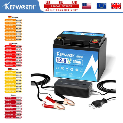 KEPWORTH 12V 50Ah LiFePO4 Battery with 50A BMS, Grade A Cells, for Solar/RV/Marine/Trolling Motor, Lightweight & Compact Design